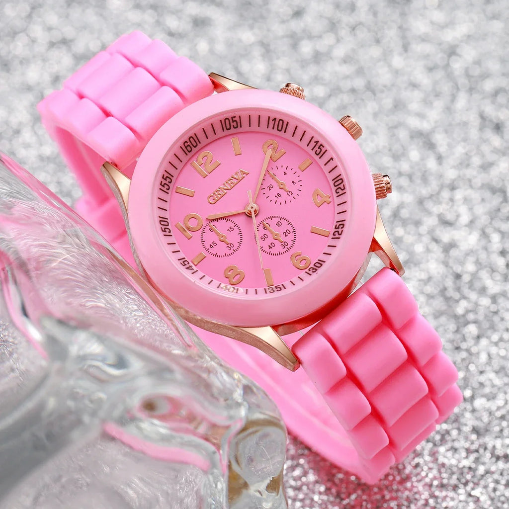 2/3 peças relógios femininos moda mostrador árabe pulseira de silicone conjunto de relógio de quartzo (sem caixa) Qme