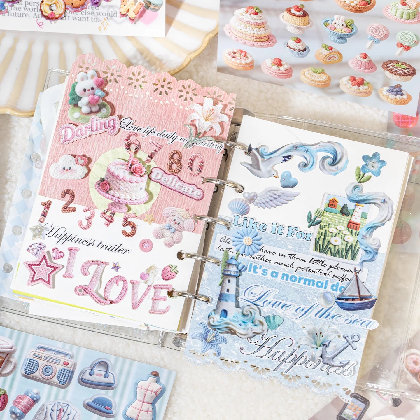 TIANZI 20/40 Sheets Kawaii Japanese Texture Pattern Die Cutting Sticker Book DIY Aesthetic Scrapbooking Stationery Decoration Qme