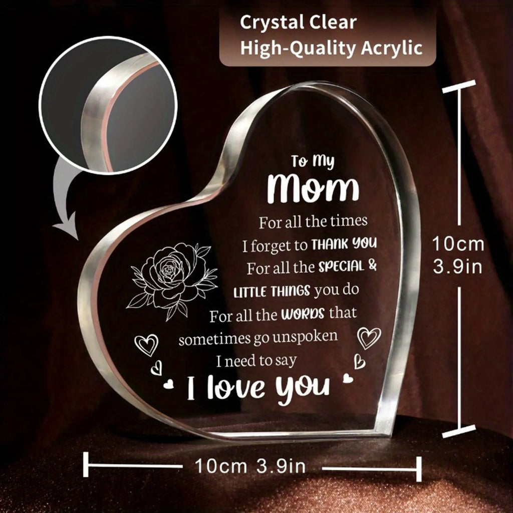 3D Acrylic Heart-Shaped Sign Souvenir Ornaments Home Office Decoration Holiday Birthday Mother Day Gift for Mom Qme