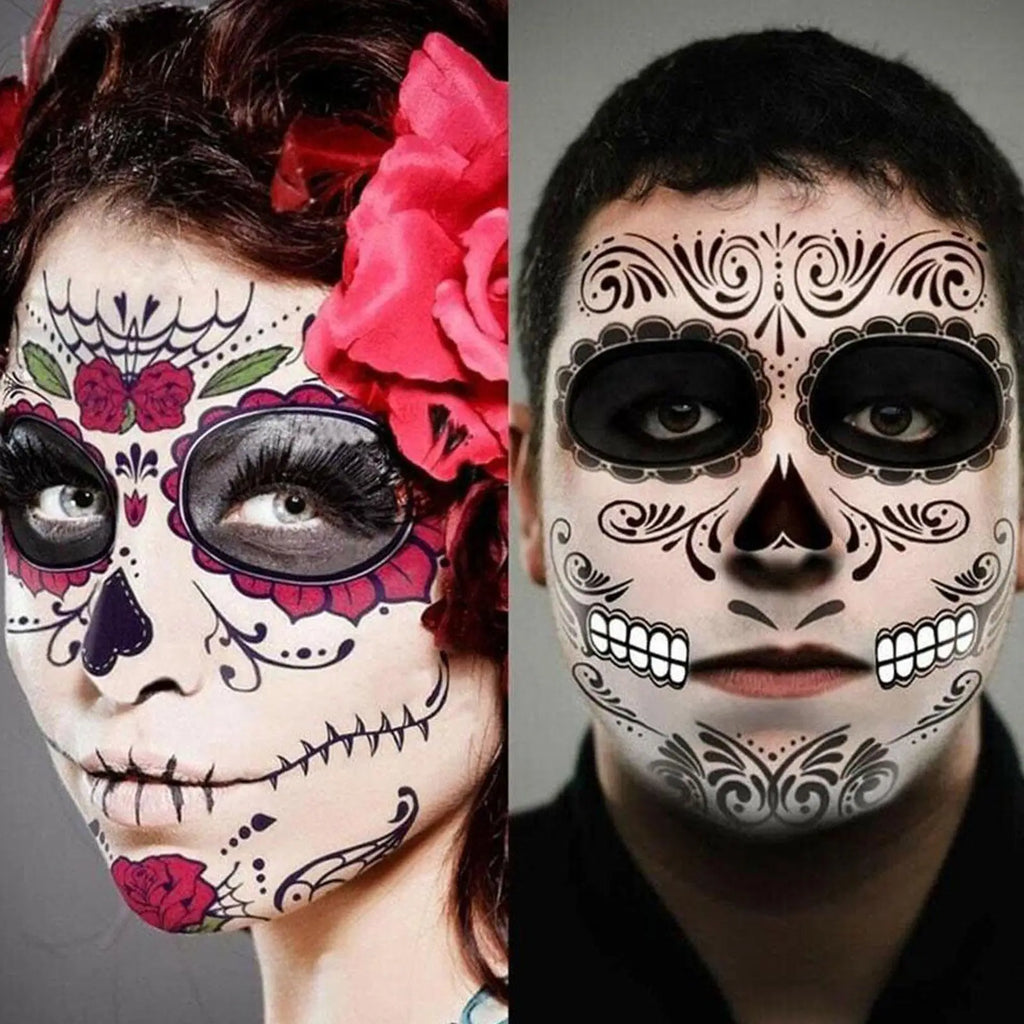 Day Of The Dead Face Tattoos, 13 Sheets Sugar Skull Temporary Face Tattoos Stickers For Halloween Party Facial Makeup Stickers Qme