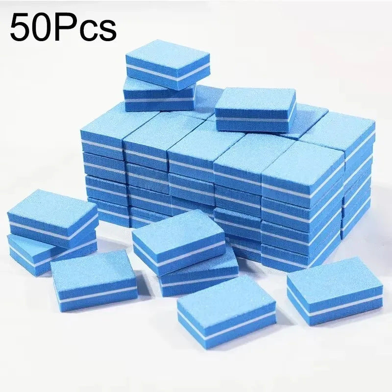 10-100PCS Mini Buffing Sanding Files Block Pedicure Care Nail Art Buffer Polish Manicure Pedicure Nail File Tools Nail Charm New Qme 50PCS Blue