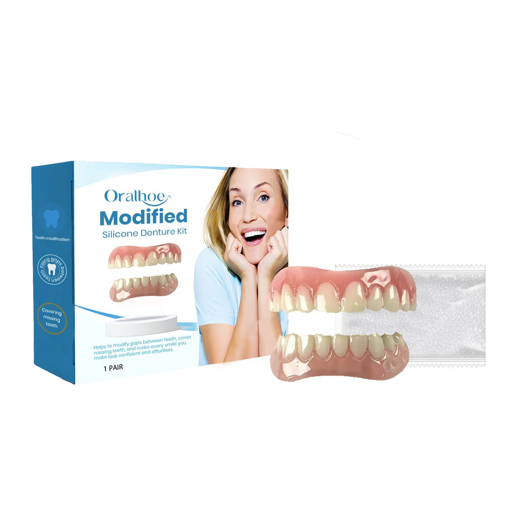 Dentures False Teeth Full Set Temporary Tooth Repair Improve Dental Loss Fitting Mouth Prevent Falling Out Soft Silicone Braces Qme 1Set