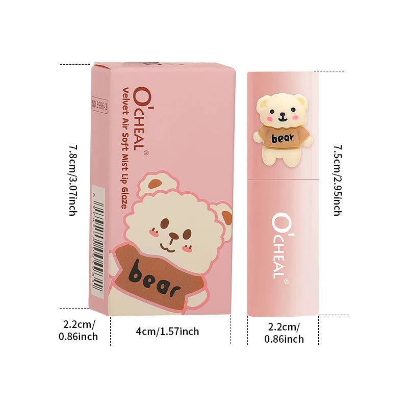 Cartoon Teddy Bear Lip Gloss Waterproof Sweat Proof Matte Effect Qme