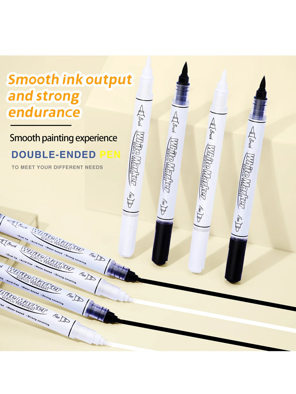 2-6Pcs Black/White Large Capacity Dual Tip Permanent Acrylic Paint Pen for Art Supplies, Fabric Paint, Markers for DIY Art Qme