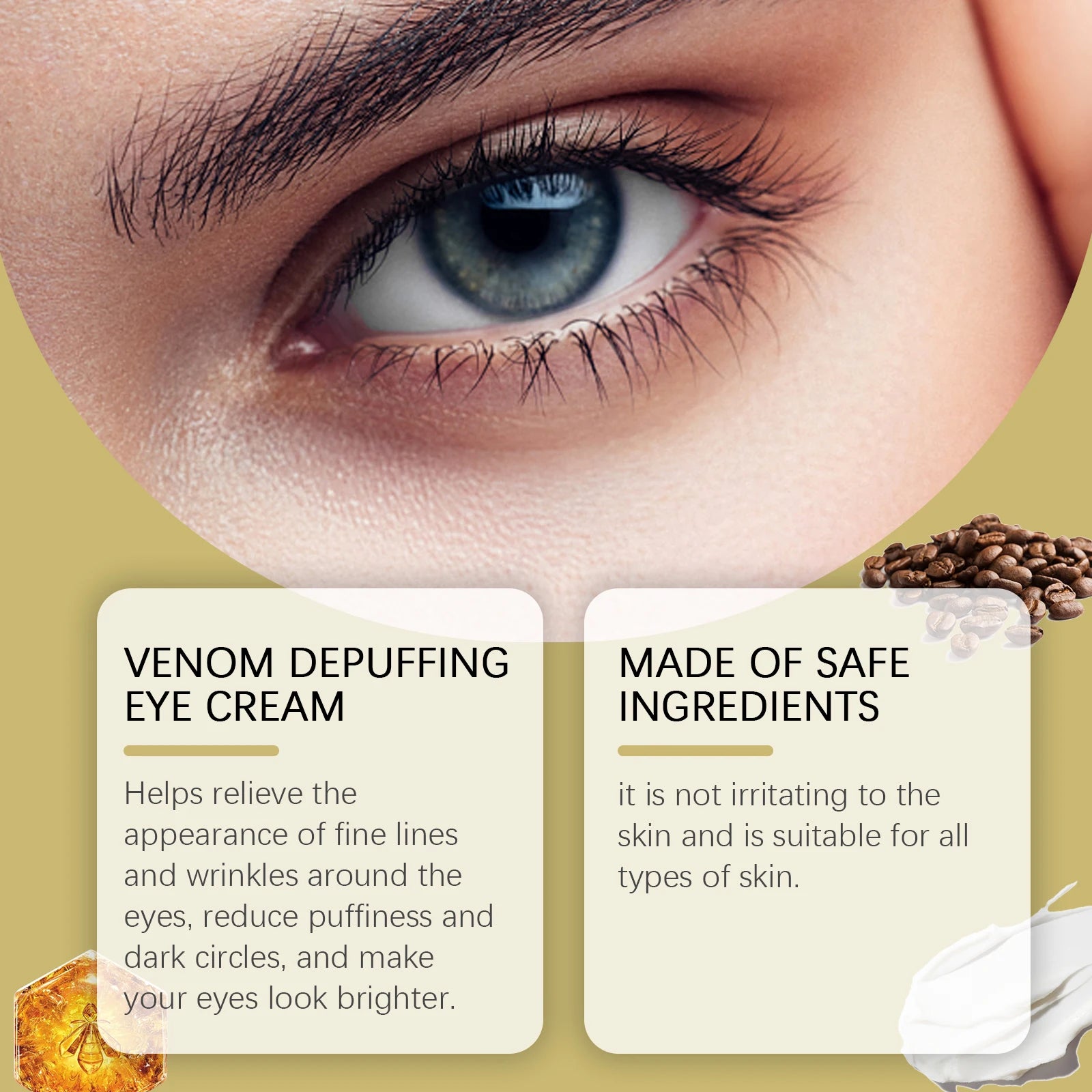 Bee Venom Eye Cream Hydrating & Firming Removal Eye Bag Anti Puffiness Fade Dark Circles Anti-Wrinkle Delicate Eye Area Care Qme