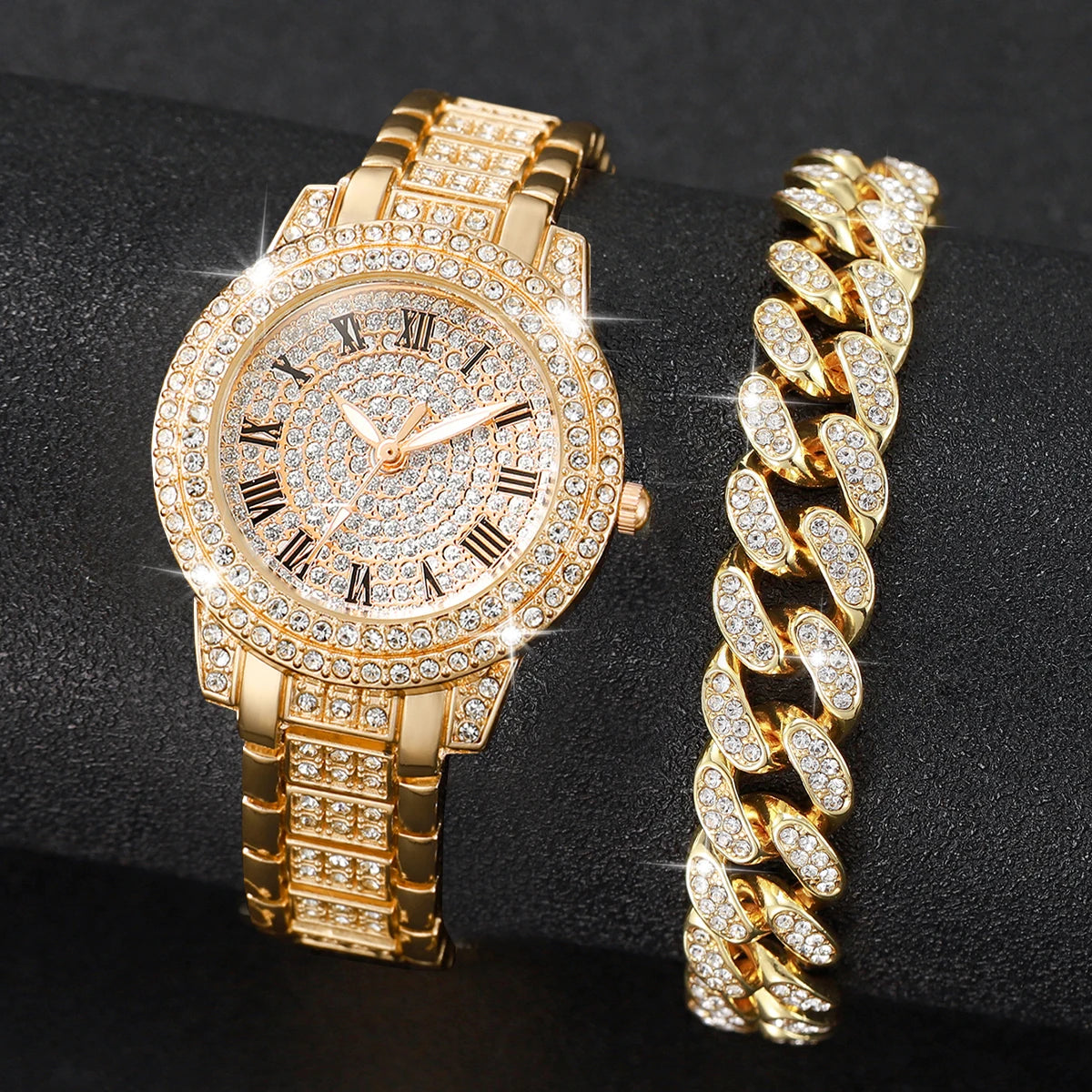Ladies' Treasure Pot, Starry Sky, Water Diamond Watch, Popular Item, Diamond Set Bracelet, Women's Watch Set Qme Gold