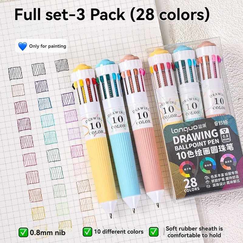 3-6 Pack Multicolor Pens, 28-60 Colors, 10-in-1 Colored Ballpoint Pen,0.8mm Fine Point Smooth Writing,Retractable Ballpoint Pens Qme 28 colors
