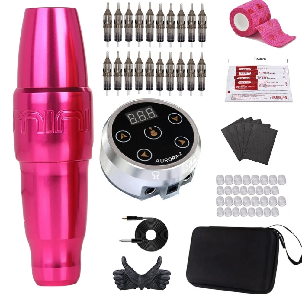 Brand New MINI PMU Permanent Makeup Tattoo Pen Machine Gun Kit Set Rotary Swiss Motor For Eyebrow Lip With Carry Case Box Supply Qme Rosered Kit SR