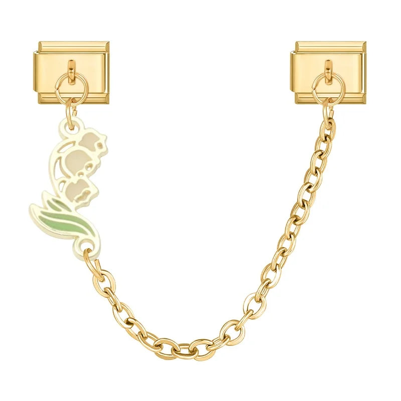 2025 New Heart Flowers Home Golden Women Fashion Chain Italian Charm Link Fit 9mm Bracelet Stainless Steel Making DIY Jewelry Qme Style 9