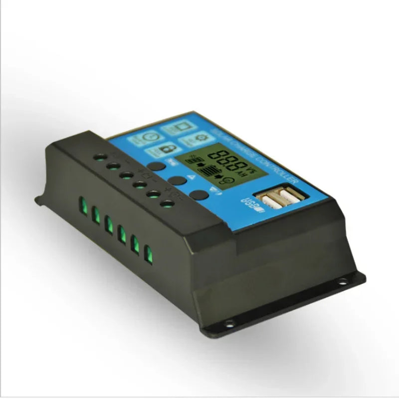 60A/50A/40A/30A/20A/10A Solar Charger Controller 12V 24V Auto PWM Controllers LCD Display 5V Dual USB Output Controller Qme