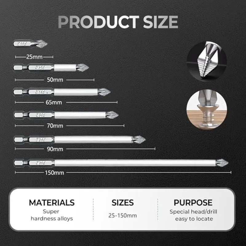 Magnetic Screwdriver Bits Non Slip Cross Head Hardness Electric Hand Qme