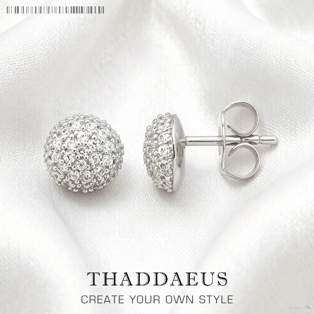 White Zircon Ball Stud Earrgins Brand New Glam Fine Jewerly For Women Trendy Gift In 925 Sterling Silver Qme Default Title