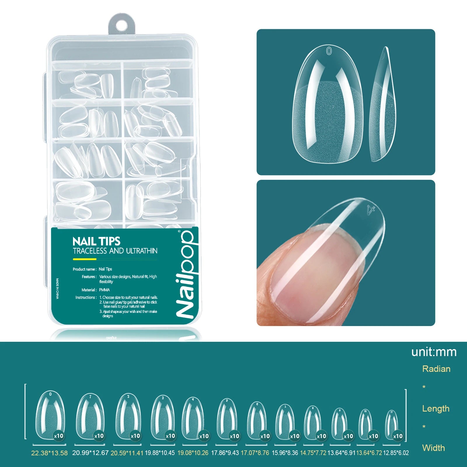 Nailpop Soft Gel Tips Nails Acrylic Material Half Almond Artificial Qme Oval 002-120pcs