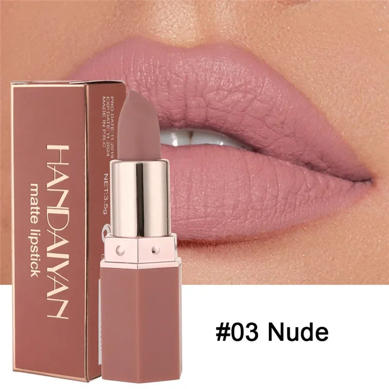 6 Colors Matte Waterproof Long Lasting Velvet Lipstick Sexy Red Nude Pigments Makeup Profissional Lip Make Up Lipstick Cosmetic Qme 03