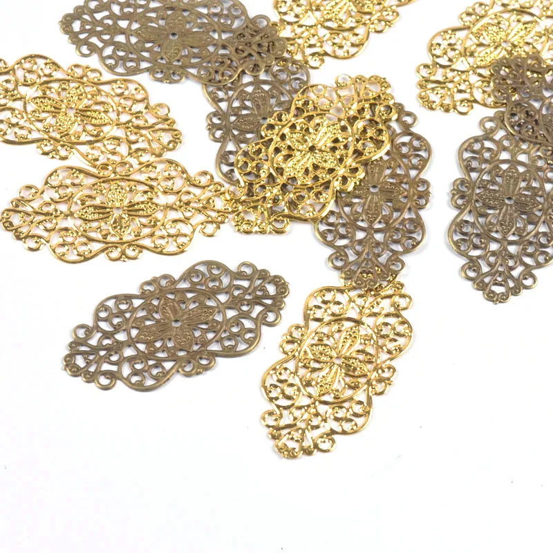 10Pcs Mixed Flower Filigree Wraps Connectors For Making Jewelry Findings Metal Crafts DIY Scrapbooking Home Decor 57x27mm yk0906 Qme