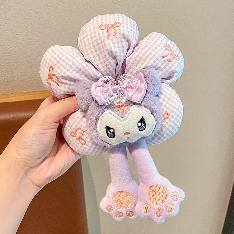 Hello Kitty Kuromi Flower-print Hair Tie Cute Bun Accessory Versatile Qme