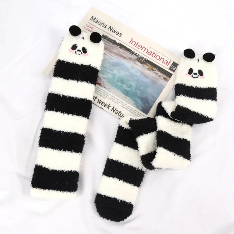 Women Lolita Cute High Socks Harajuku Winter Striped Coral Velvet Long Socks Warm Thicke Knee Length Socks Home Towel Stockings Qme