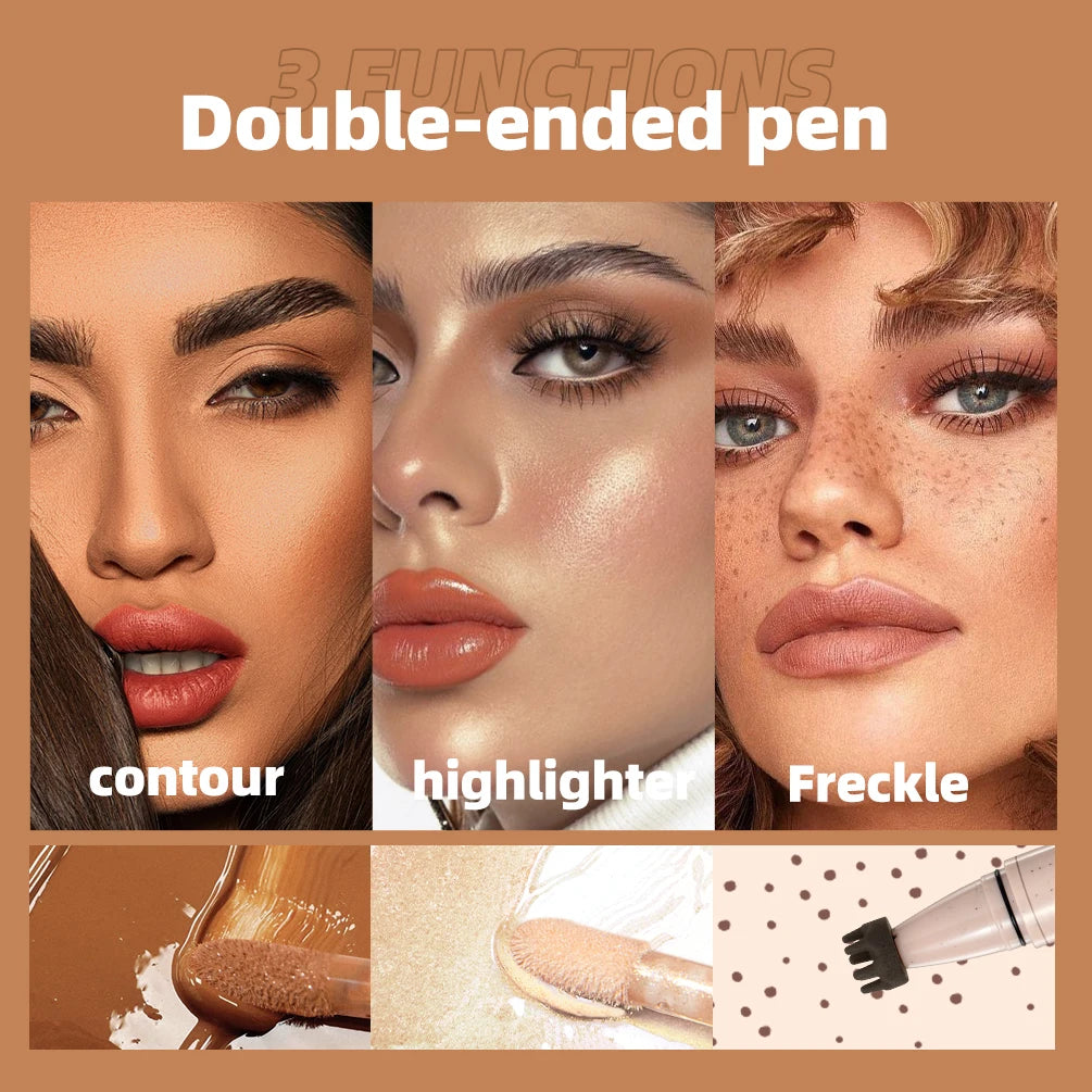 QIBEST Double Ended Freckles Pen Fine Flash Highlight Lasting Matte Concealer Natural 2 In 1 Freckles Contour Stick Cosmetics Qme