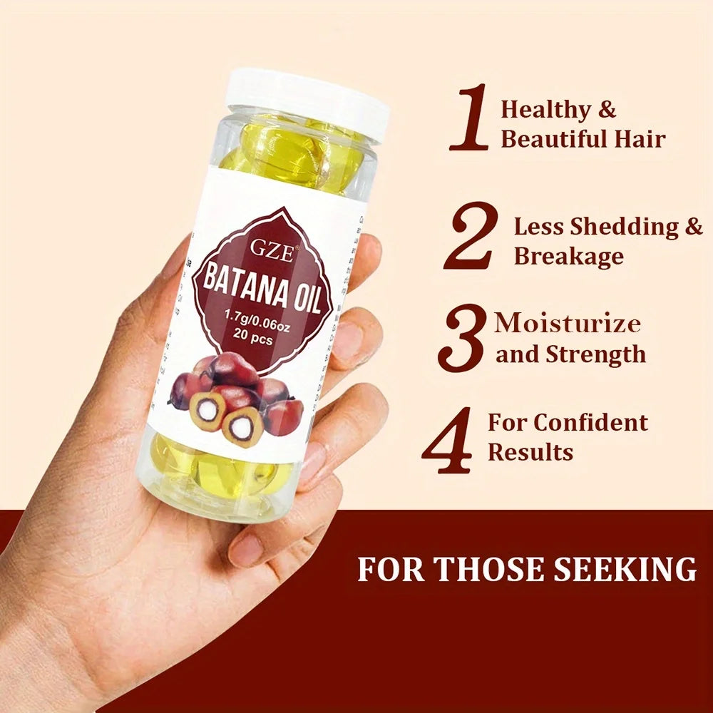 GZE Hair Batana Oil Capsule - Cold Pressed & Unrefined Oil for Hair, Strengthens Hair, Dry Damaged & Thin Hair - 20 Capsules Qme