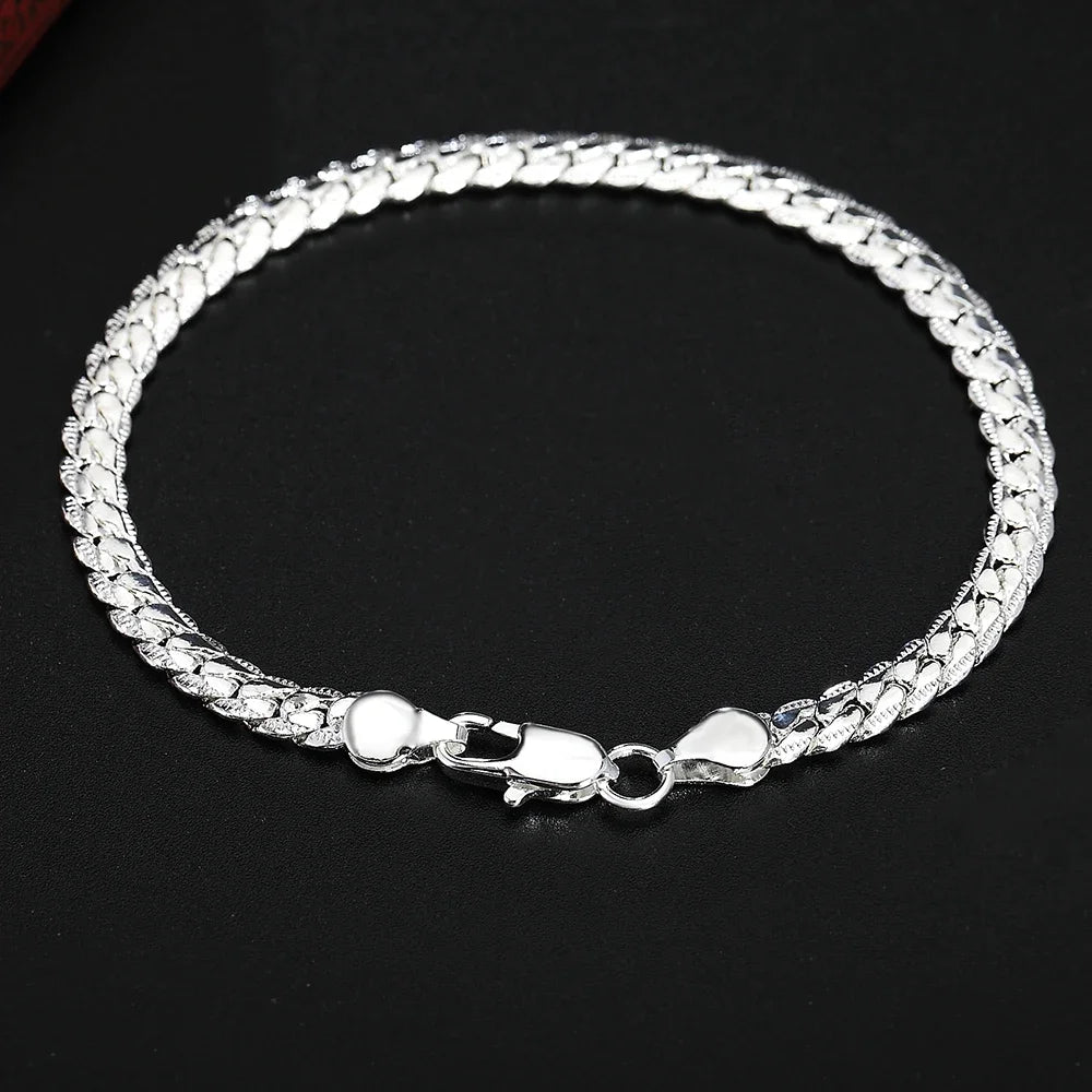 Trendy Products 925 Sterling Silver Pretty 5MM Braided Bracelet for Women Men Fashion Wedding Party Original Jewelry Qme