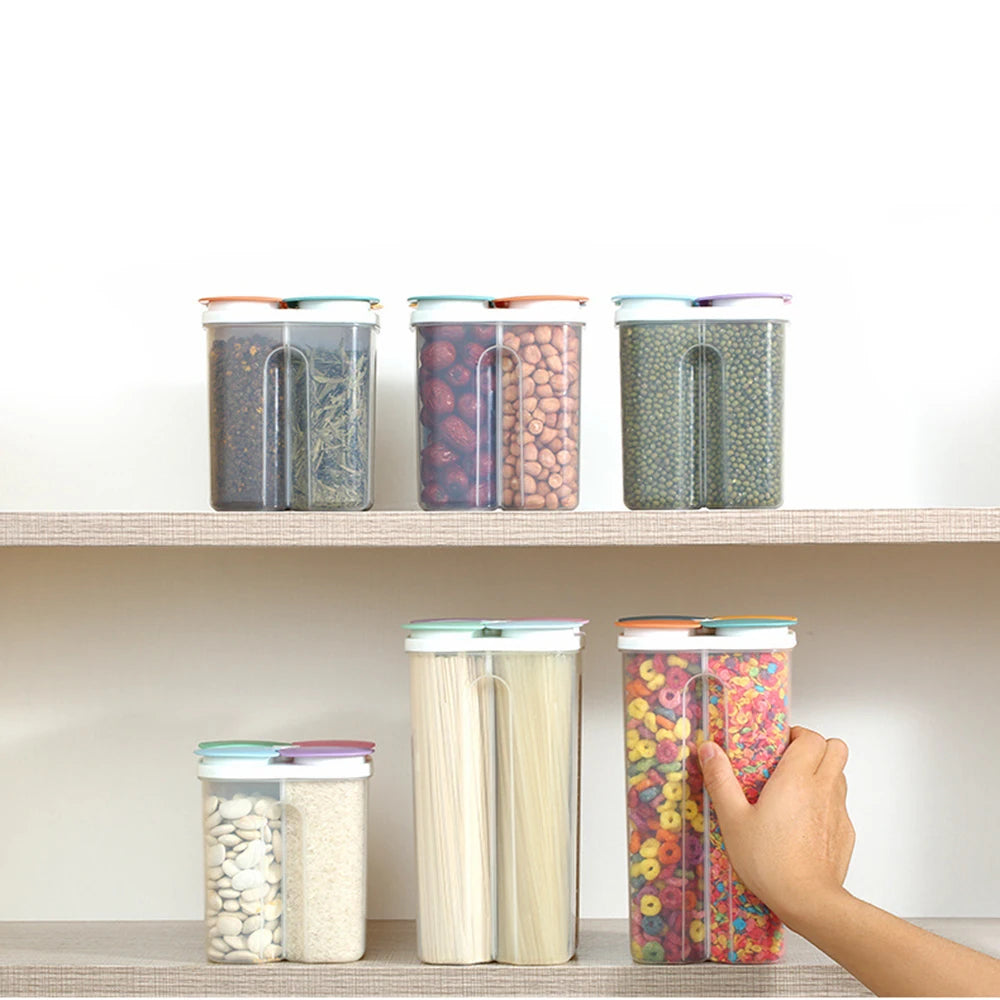 1PC Four Grains And Grains Transparent Storage Crisper Kitchen Supplies Moisture-Proof Sealed Compartmented Open Lid Jar Qme