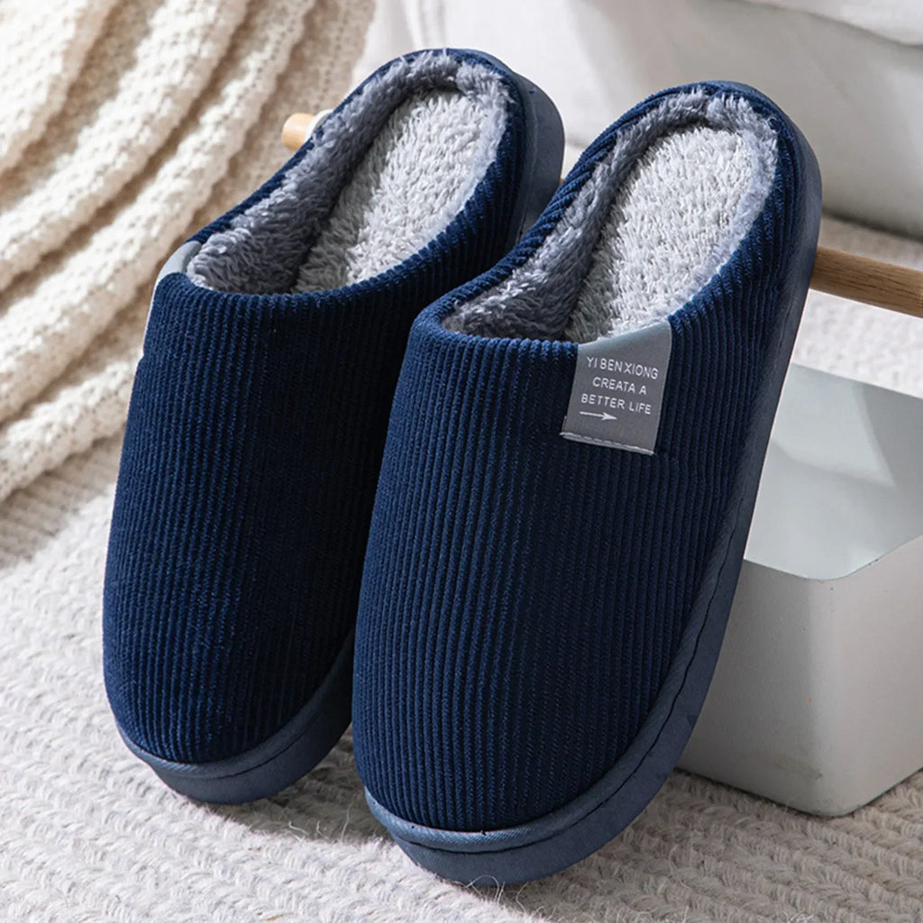 Casual Thick Soft Bottom Home Slippers Household Plush Anti-slip Qme Navy 40-41