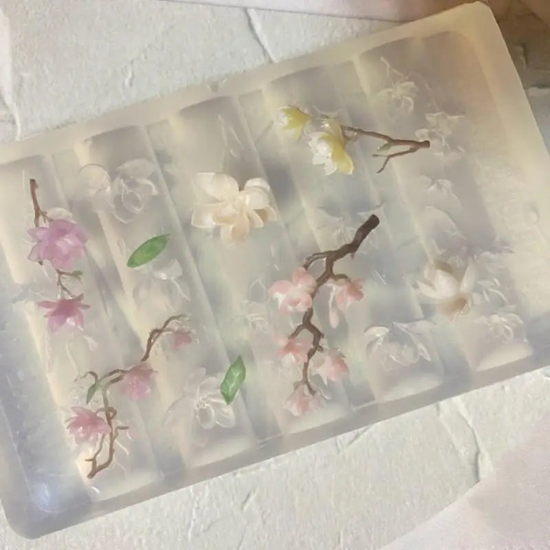 3D Magnolia Flowers Nail Art Mold DIY Silicone Tools Floral Petal Qme