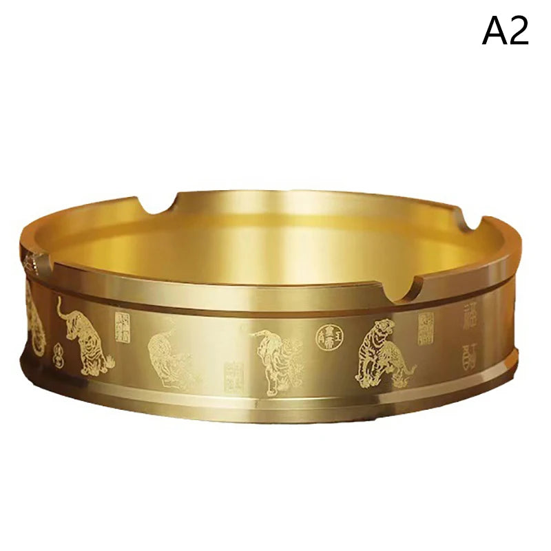 Portable Ashtray Round Brass Tabletop Holder Office Household Metal Qme A2
