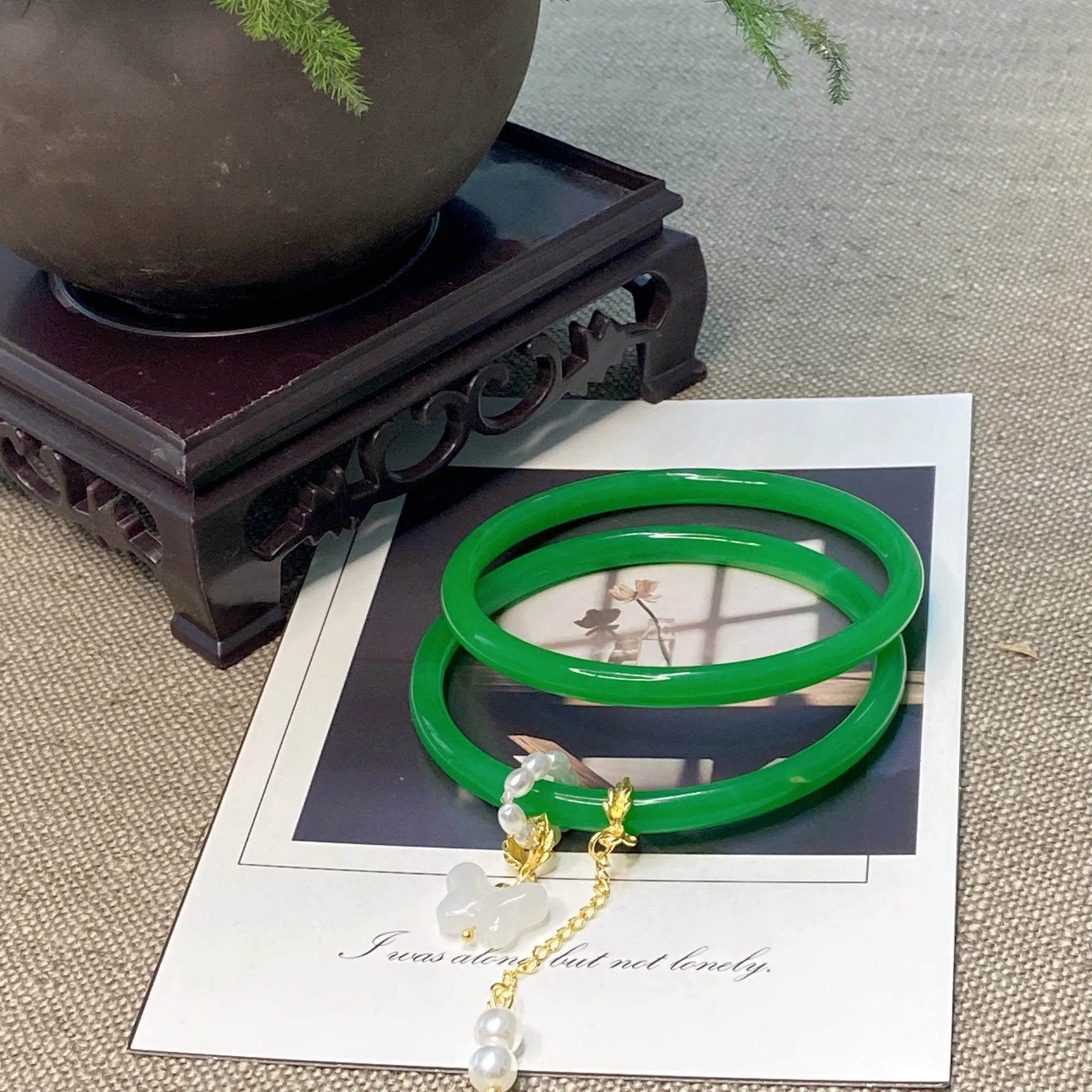 2Pcs/Set Imitate Natural Jade Jingle Butterfly Jelly Bangles Retro Simple Girl Antique Glass Bracelet Women's Jewelry Gifts Qme emerald China Mainland 58mm