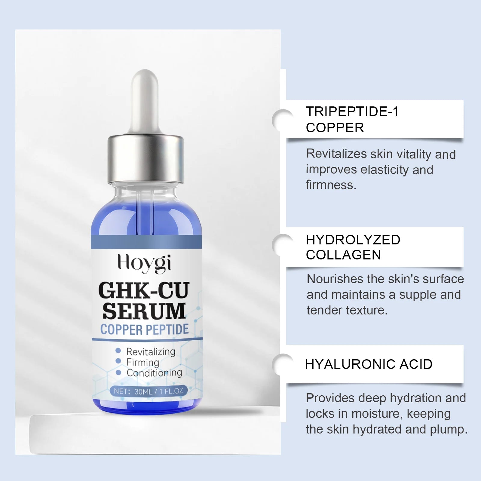 Copper Peptide Serum Anti Aging Face Serum Firming Lifting Fade Fine Lines Pore Shrinking Moisturizer Hyaluronic Acid Skin Care Qme