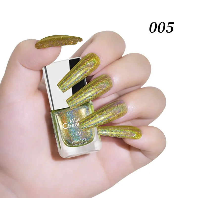 Rainbow Sparkle Holographic Nail Polish 7ml Multichrome Laser Glitter Nail Lacquer Quick-Dry Salon Professional Nail Art Polish Qme 05