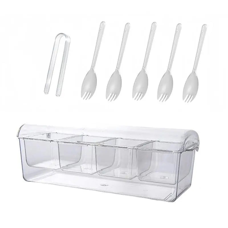 Chilled Condiment Server 5 Compartment Acrylic Lid Clear Salad Qme 4 grids