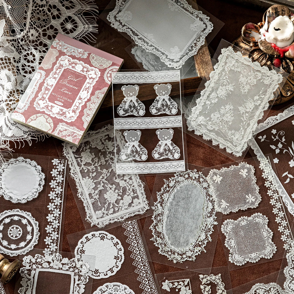 30 Pcs/book antique style hollow lace stickers DIY diary magazine manual decoration collage album scrapbook aesthetic stationery Qme