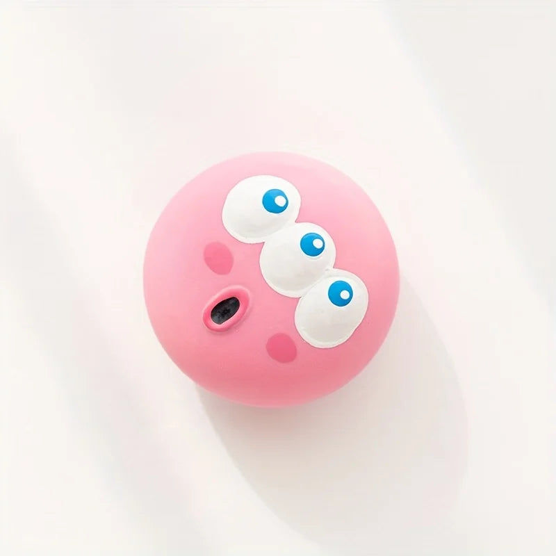 1pcCartoon Big Eye Ball Dog Toy, Durable Rubber Dog Ball Toy WithSound, Pet Grinding Teeth Sound Toy For Dog Interactive supplie Qme Pink