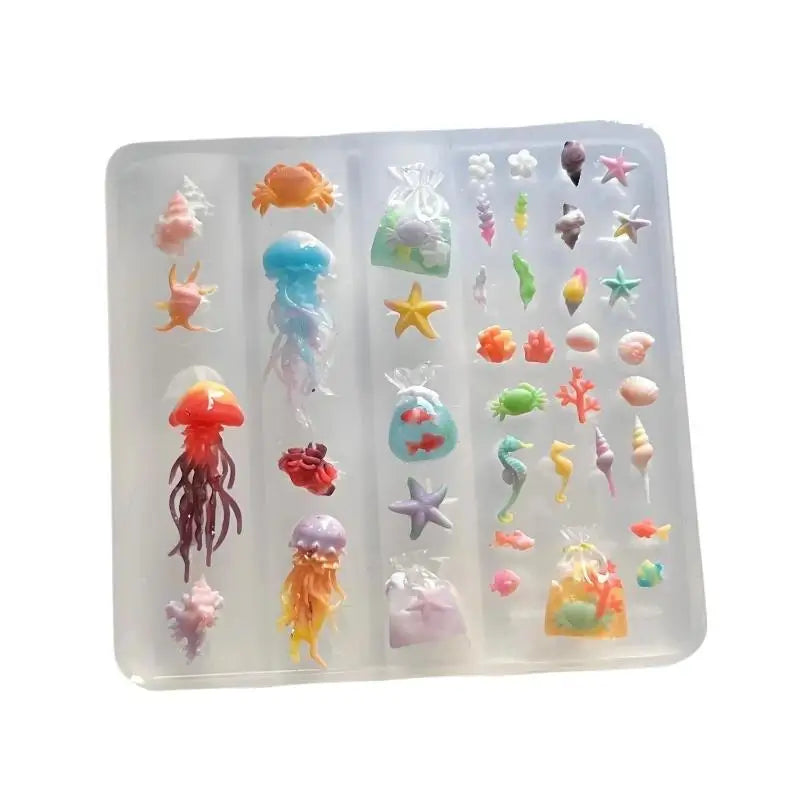 3D Ocean Series Silicone Nail Mold Jellyfish Starfish Shells Manicure Qme