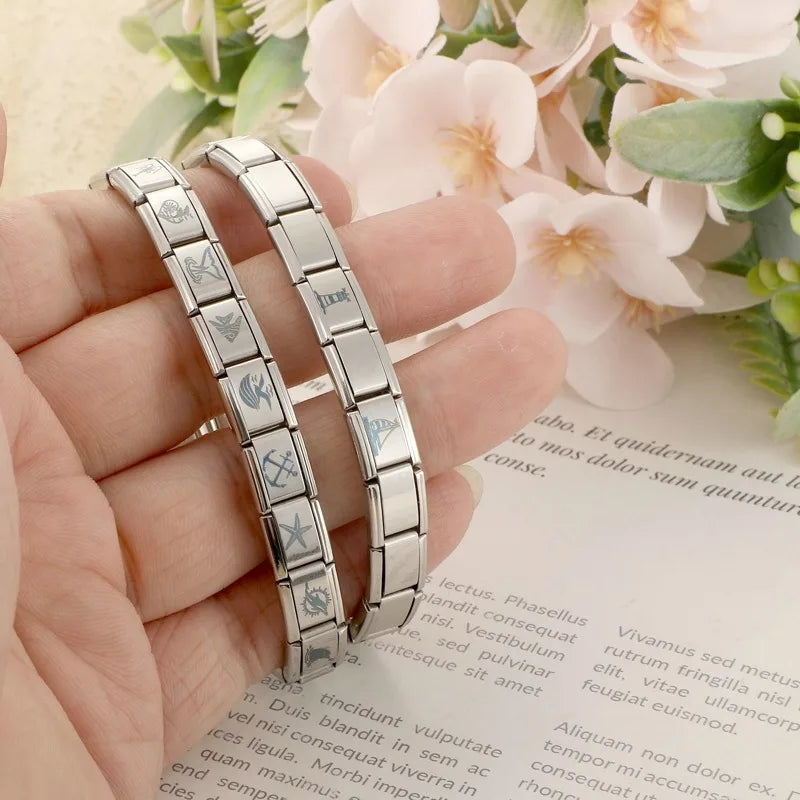 Cartoon Cute Blue Fishs Dolphin Laser Engraving Italian Charm Links Stainless Steel Fit 9mm Bracelet Men Women DIY Making Gifts Qme