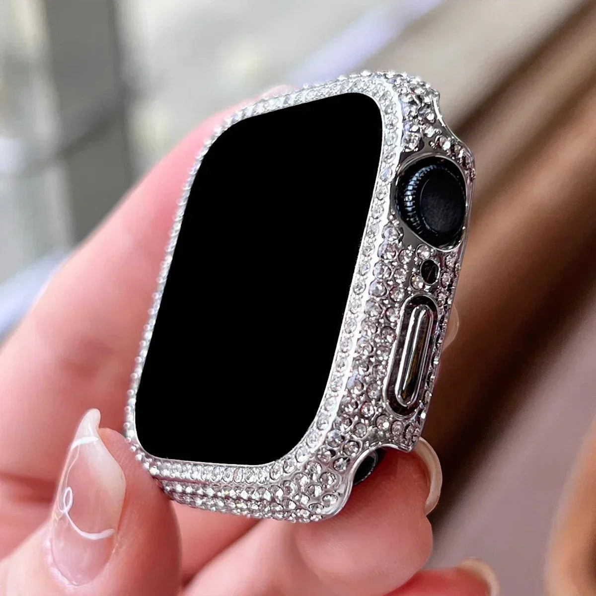 1pc Rhinestone Decor Tempered Glass Screen Protector Watch Case For Apple Watch 38/40/41/42/44/45Mm,Series SE/9/8/7/6/5/4/3/2/1 Qme
