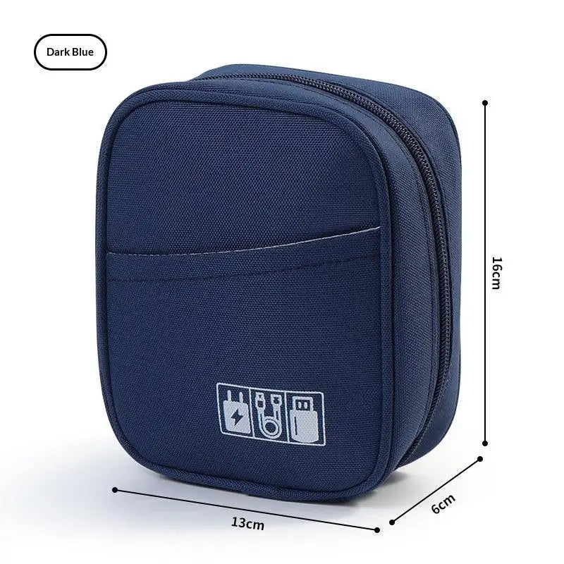 Waterproof USB Cable Organizer Bag Portable Digital Accessories Qme Navy blue