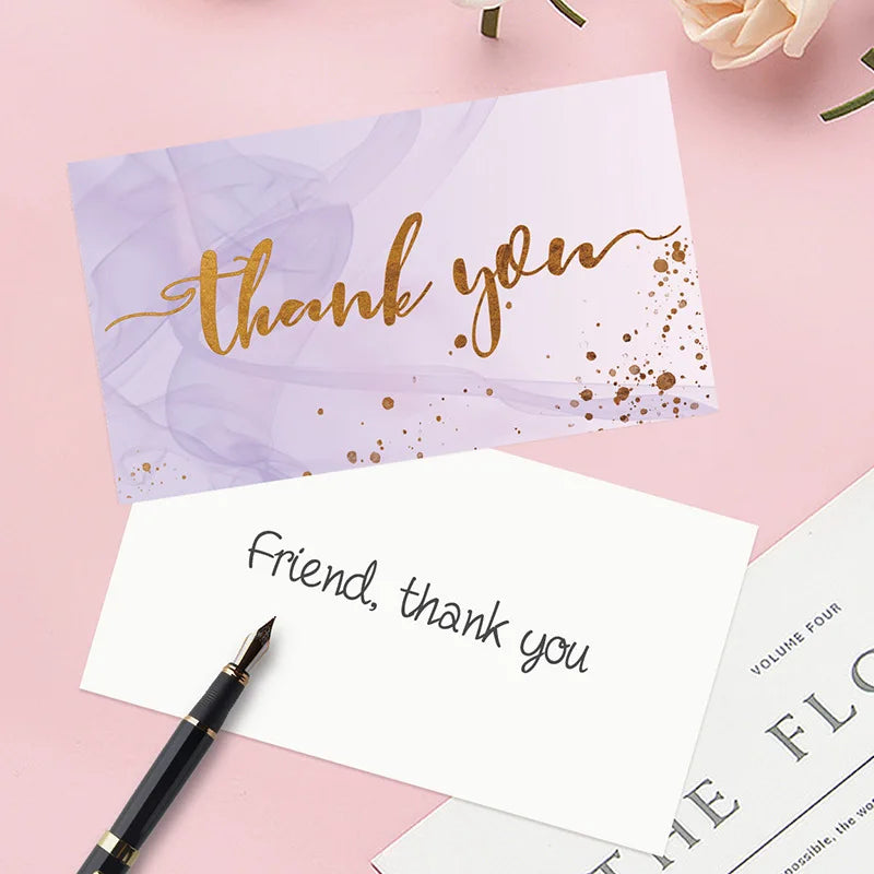 50pcs/ Pack Gold Textured Thank You Cards, Suitable For Weddings, Business, Party Invitations, Holiday Cards Qme