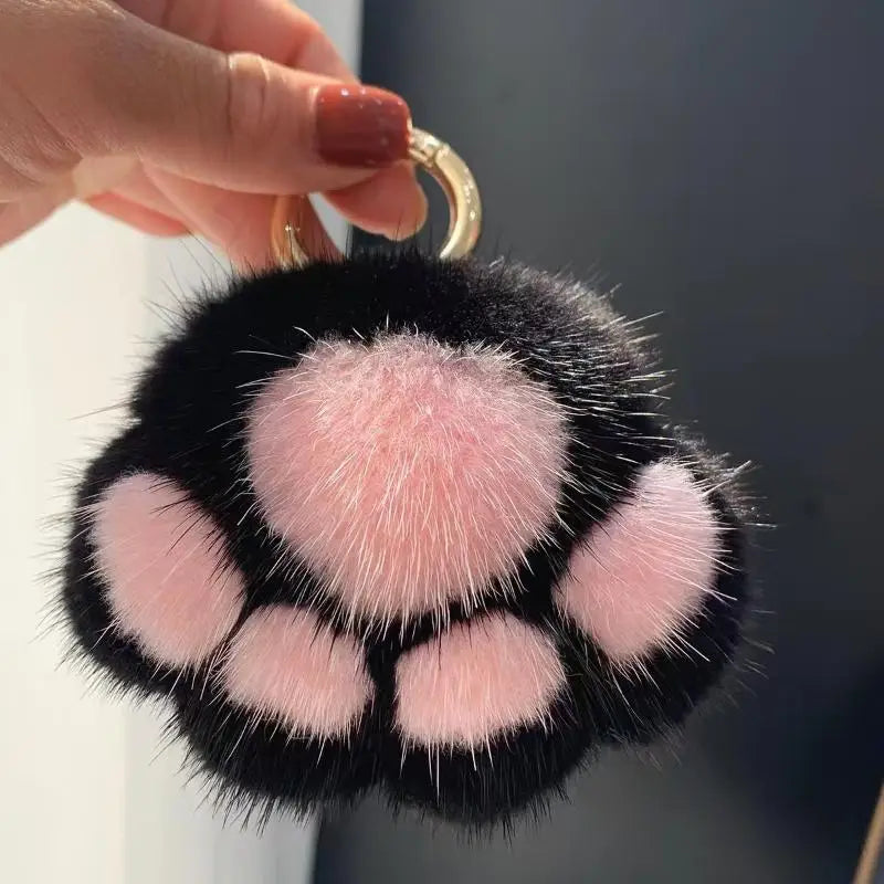 Cat Paw Pendant Keychain Fluffy Kawaii Faux Fur Keychain Cute Stuffed Toy Plush Toy Key Ring Backpack Car Key Pendant Qme black pink 5CM