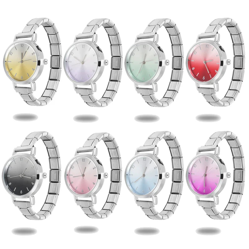 Fashion Women's Stainless Steel Round Blush Watch DIY High Quality Watch Bracelet Bangle For Party Friend Birthday Jewelry Gifts Qme
