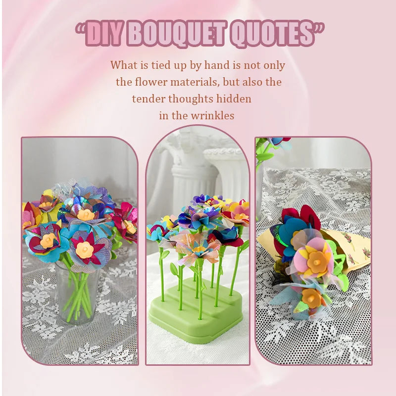 Fabric Flower Bouquets Toys DIY Craft Kits Toys for Kids Handmade Flowers Market Toy Girls Christmas Birthday Gift Qme