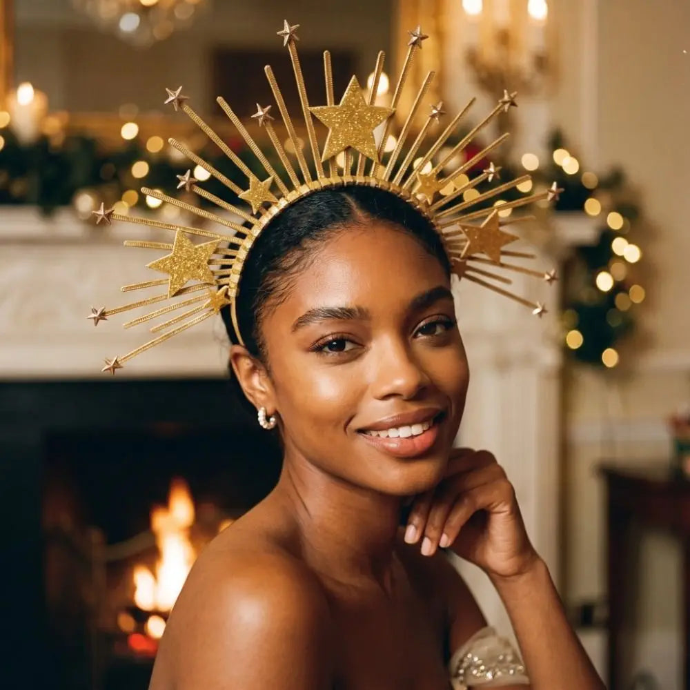 Fashion Golden Halo Crown Star Vintage Baroque Tiara Headband Qme
