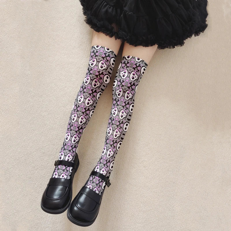 Fun Skull Pattern Women's Long Stockings Fashion Printing Trend Qme style11 One Size