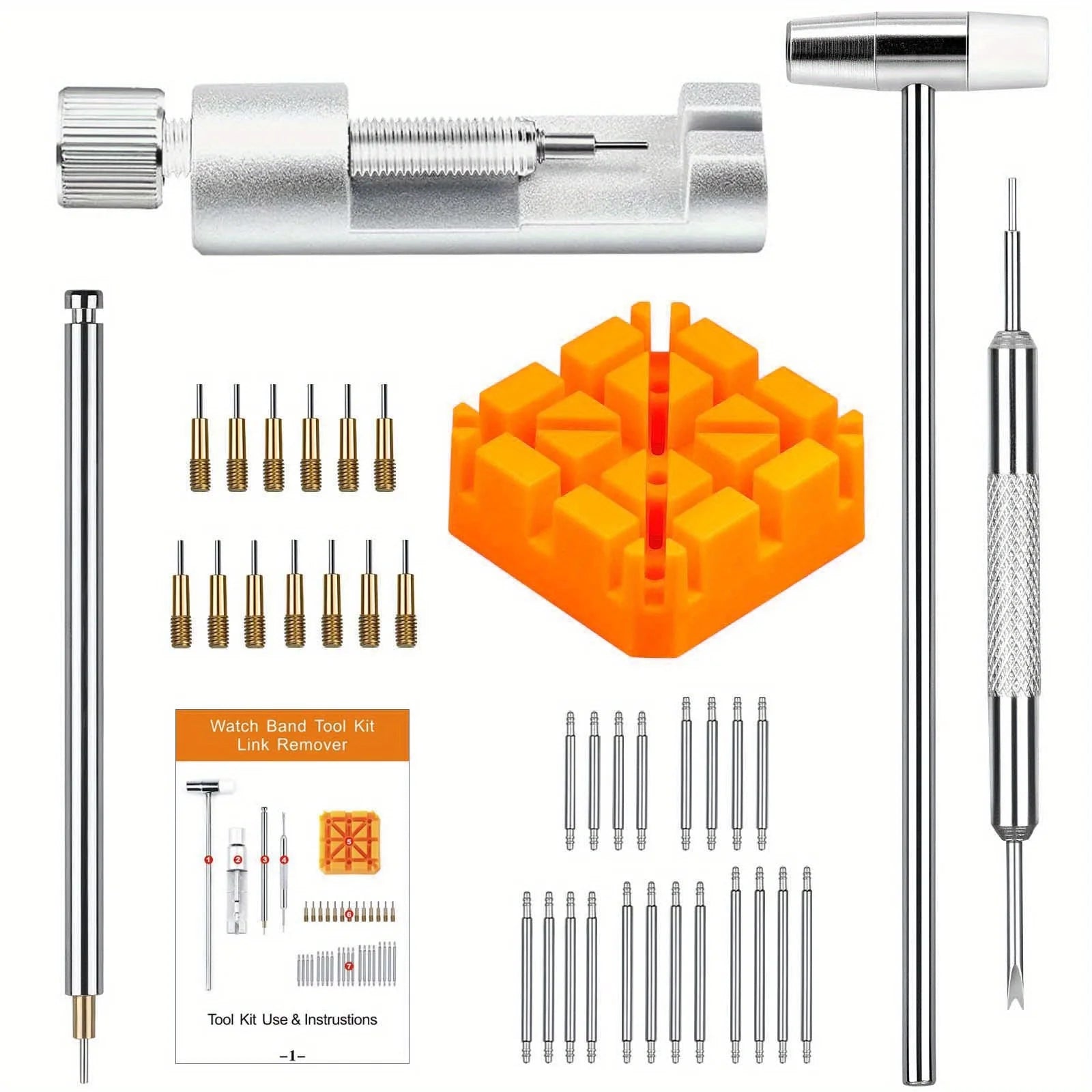 39pcs/set Watch Link Removal Tool, Watch Band Tool Kit,Repair Kit For Watch Bracelet Adjustment And Replacement,With User Manual Qme orange