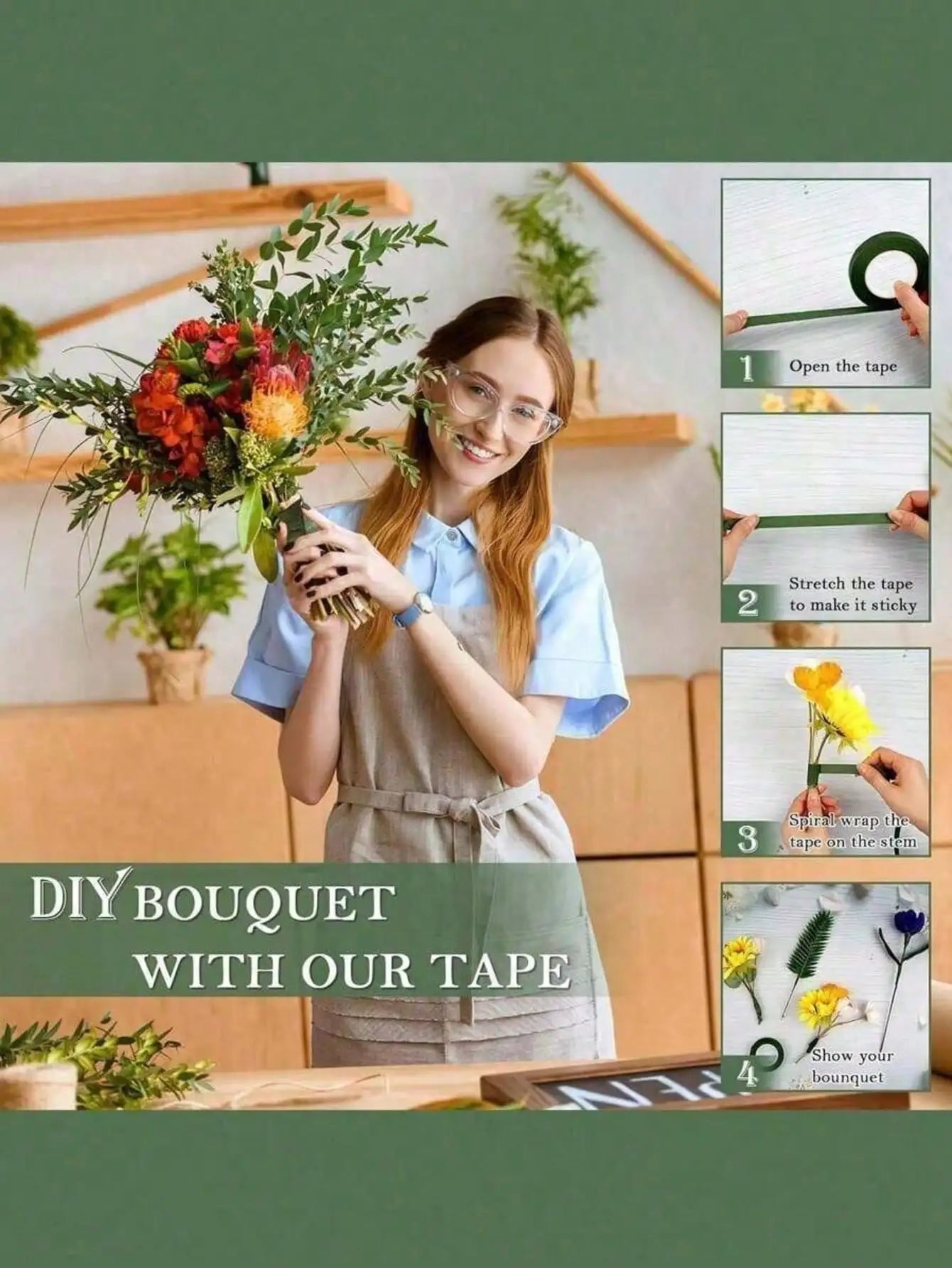 1 3 5 Rolls Green Floral Tape DIY Wedding Bouquet Stem Wrapping Qme