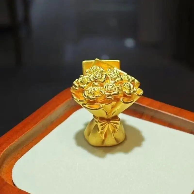 Mini Gold Rose Bouquet Ornament Handmade Metal Artificial Flower Qme
