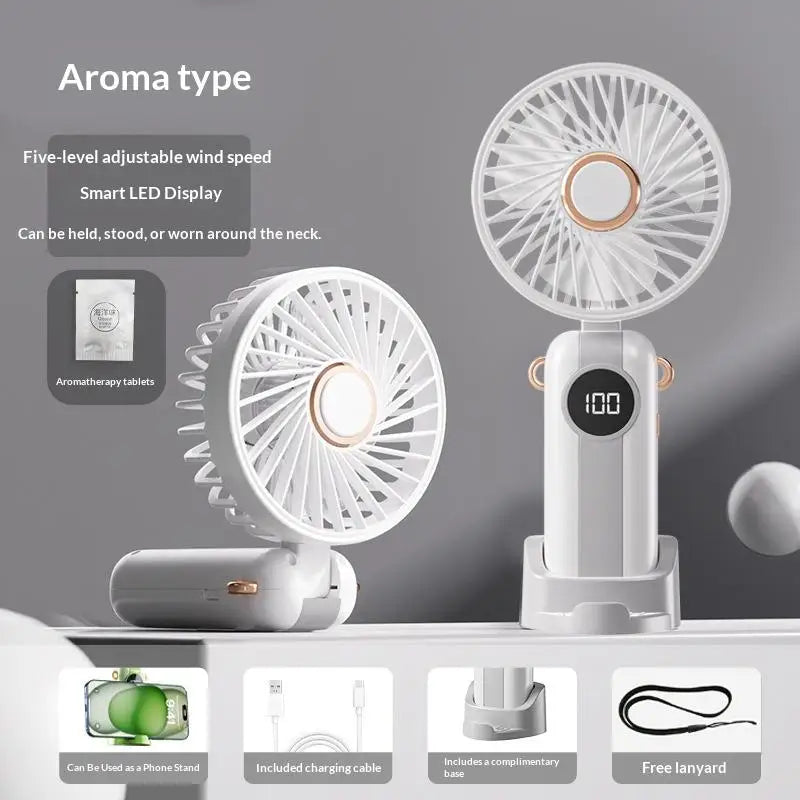 Portable Handheld Mini Fan Foldable Neck Hanging Fans 5 Speed USB Qme one size A2