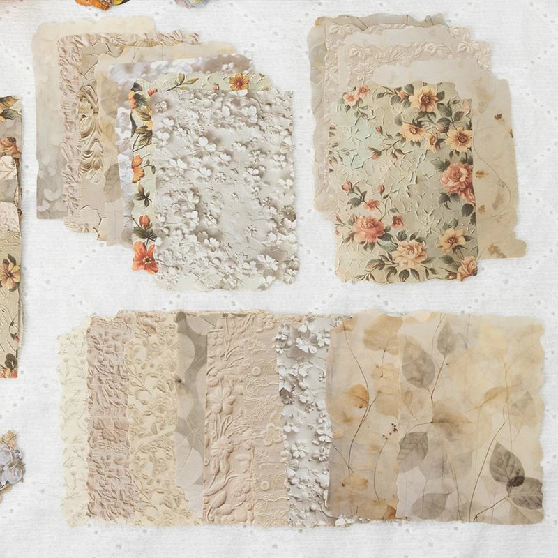 Vintage Distressed Floral Texture Scrapbook Paper, European Artistic Collage Material, Perfect for Junk Journaling Qme