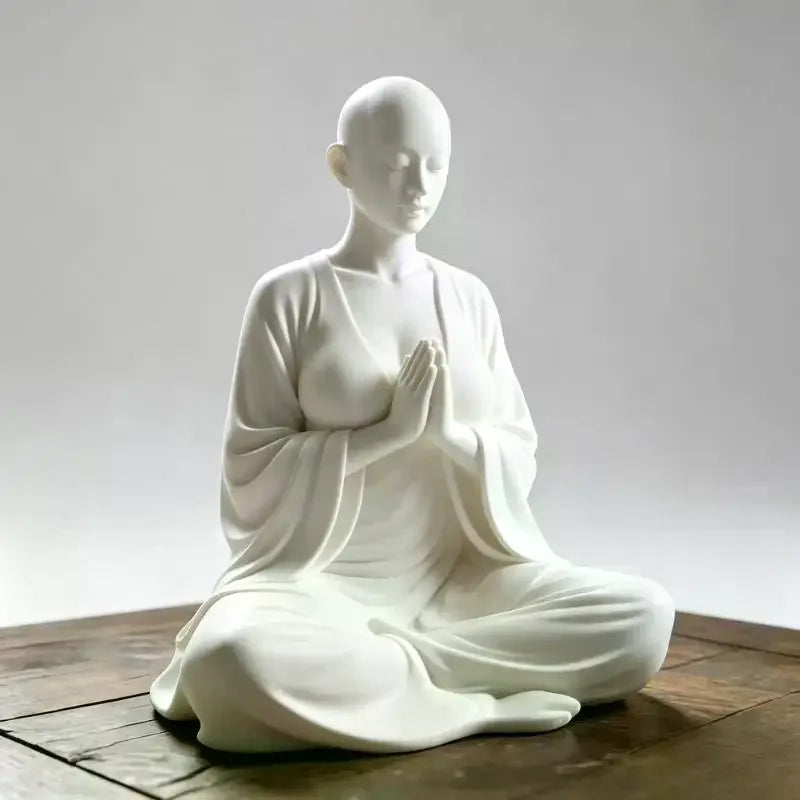 White Zen Meditation Sculpture Minimalist Figurine Spiritual Art Decor Ideal Ornament & Gift For Yoga Room Bedroom Living Room Qme